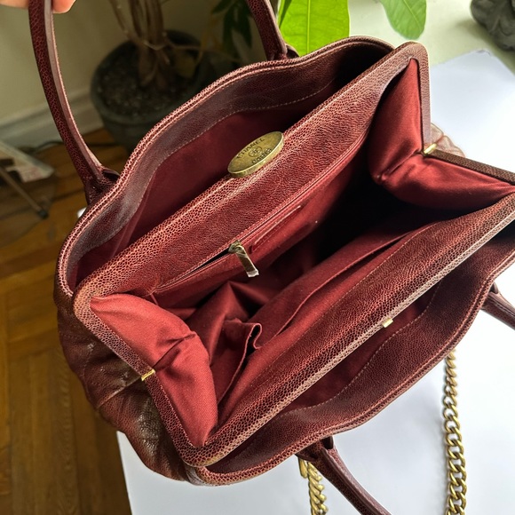 Chanel burgundy red glazed caviar frame shiva tote bag W aged gold hardware - Picture 12 of 16